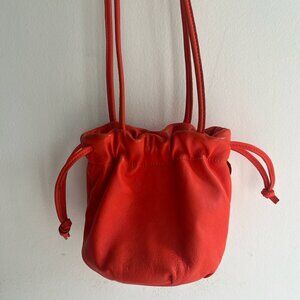 Clare V Red Leather Drawstring Bag